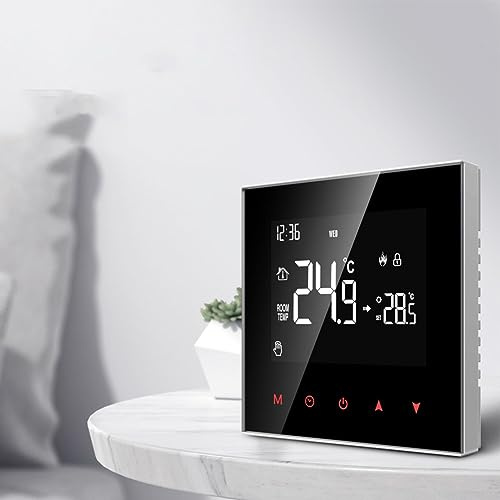 DAZZLEEX Termostati Ambiente, Touch Screen LCD Programmazione del Ciclo Riscaldamento a Pavimento ad Acqua Riscaldamento Elettrico a Parete (Senza riscaldatore Elettrico WiFi-16A)