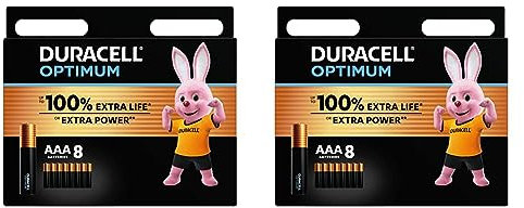 Duracell Optimum AAA Micro Alkaline-Batterien, 1.5V LR03 MX2400, 8er-Pack (Packung mit 2)