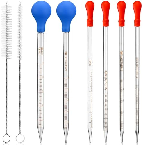 HATANSE 6 Stück Glas Pipetten 0.5ml 1ml 2ml 3ml 5ml 10ml Tropfpipetten | Pipette Glas, Transfer Pipette, Glaspipette, Messpipetten mit 2 Tropfenbürsten