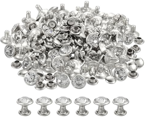 QUARKZMAN 200pz Rivetti in Strass Argento,Rivetti Pelle Borchie Cristallo Piedini Metallo con Doppio Tappo Strass Perno Artigianali per Borse Vestiti Scarpe Cinture Fai Da Te 8mm/0,31
