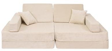 Angelove - Kindersofa mit Schlaffunktion | Spielsofa für Kinder ab 3 Jahren | Kinder Couch für Spiel & Entspannung | Cord Kindercouch | Beige