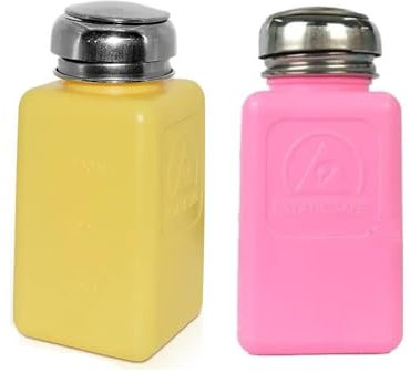 Lot de 2 flacons de solvant ESD de 200 ml | Flacon carré antistatique en EPA | Pompe distributeur de liquide en acier inoxydable pour frotter l'alcool, le vernis à ongles, le démaquillant