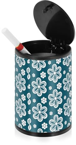 Skandinavische Weihnachtsblumen-Aschenbecher für Zigaretten, rauchfrei, mit Deckel, Edelstahl, tragbarer Mini-Mülleimer, Aschenbecher mit Abdeckung für Terrasse, Küche, Zuhause