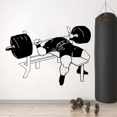 YIBUHANG Vinyl-Bodybuilding-Wandaufkleber, Muskeltraining, Fitness, Langhantel, Workout, Bankdrücken, Fitnessstudio, Fensteraufkleber, Wandkunst