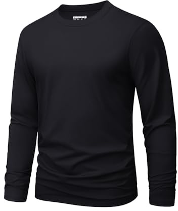 MAGNIVIT Men's Long Sleeve Shirts Cotton T-Shirt Crew Neck Midweight Tees Classic Basic Casual Tops Plain Soft Shirt Black