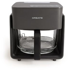 CREATE/AIR FRYER STUDIO CRYSTAL/Freidora sin aceite 4.2 L con vaporizador de agua negro/Capacidad 5-6 raciones, 6 programas, bandeja de cristal, control de tiempo y tempertura, 1300W
