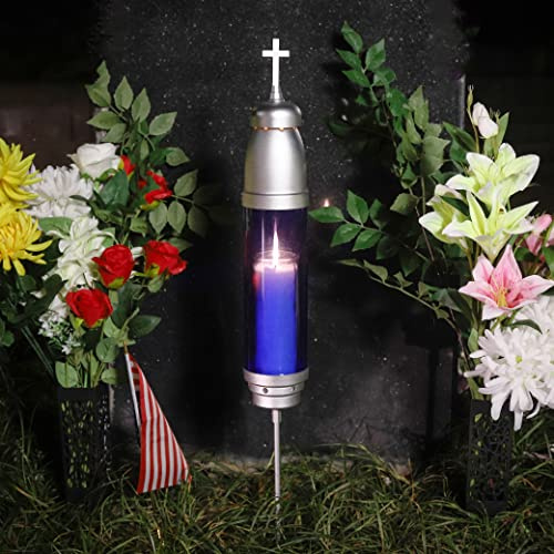Cross for Cemetery Grave,Cemetery Candles for Grav,4x36,Cemetery Memorial Light Candle Holder Standard Spike, Extended Style (Silver Blue Latin Cross)