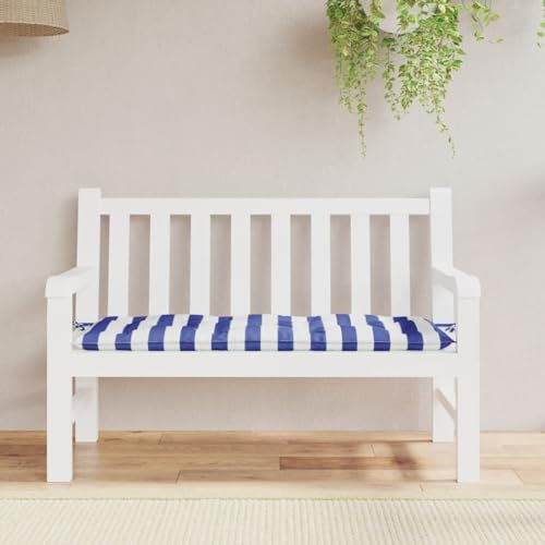 Sufrk Gartenbank-Auflage Sitzauflagen FüR BäNke Sitzkissen Sitzbankauflage Bankkissen Bankauflage Blau&Weiß Gestreift 120x50x7 cm Stoff