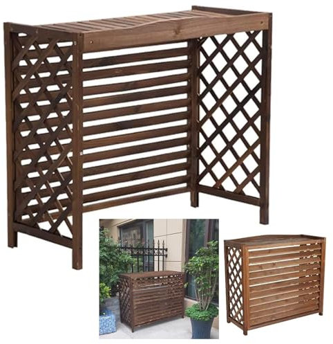 Recinzione per aria condizionata esterna con griglie in legno massello, copertura nascosta autoportante per condizionatori e pompe di calore (dimensioni: 110 x 50 x 85 cm)