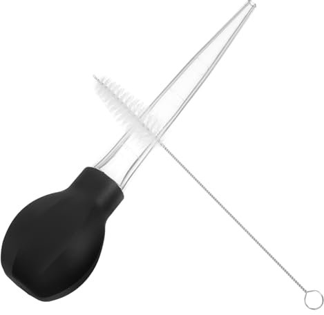 Ciieeo Turkey Baster and BBQ Basting Brush Set Black Silicone Bulb Pipette, Liquid Measuring Dropper and Cleaning Brush for Baking, Roasting and Barbecue Cooking