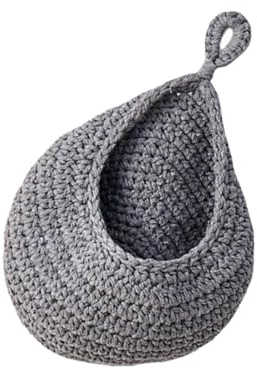 Sharplace Droplet Wandbehangkorb, Boho-Wanddekoration, multifunktionaler Obstkorb, handgewebter Wandpflanzer für Gemüse, Speisekammer, Hausbar, Grau, 28cmx35cm