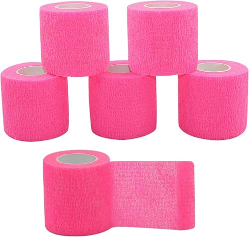 Selbstklebender Verband 5cmx4.5m Haftbandage Selbstklebend für Mensch und Tier, Elastische Fixierbinde Cohesive Bandage Haftbandage für Stretch Sportler, Handgelenk, Knöchel, Pet (6 Rollen/Rosa)