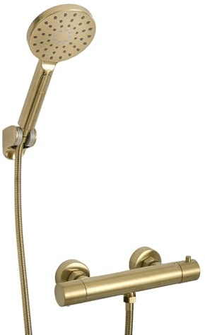 Milano Elsie Round Thermostatic Bar Mixer Valve Multifunction Hand Shower - Brushed Brass