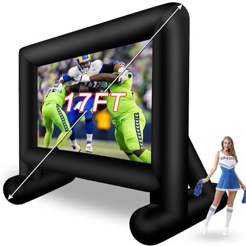 Inlftable Movie Screen 17FT Inflatable Projector Screen Outdoor, Blow up Movie Screen with Air Blower Storage Bag, One-Piece Front & Rear Projection Screen for Outdoor Backyard Movie Night Pool Party