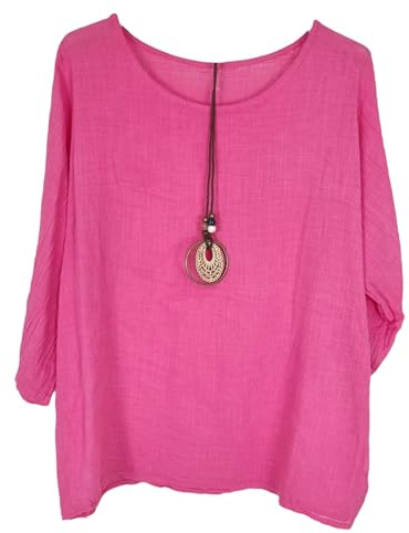 Kiran Fashion New Ladies 100% Cotton Tops Lagenlook One Size Plain for Summers Beach Casual