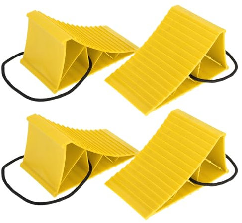 A ABSOPRO Fermaruota Antiscivolo Pesante per Sicurezza Veicoli Fermaruota per Auto Camion SUV Protezione Parcheggio Prevenzione Incidenti HDPE Giallo 4 Pezzi