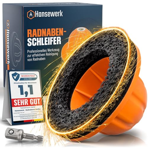 Hansewerk® Radnabenschleifer mit Akkuschrauber-Adapter inkl. 90-150 mm Silizium-Karbid-Scheibe Auto Reifenwechsel & Felgenreinigung 1/2 Schlagschrauber Vierkantantrieb Radnabenreiniger Nabenschleifer