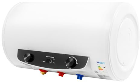 CHIMHOON Elektro Horizontal Warmwasserspeicher Boiler, Mit Handbrause 50/80/120 Liter 2000W 220V, Flacher Horizontaler Intelligenter Warmwasserspeicher, Vollautomatische Steuerung (Weiß, 50L)