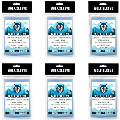 Schutzhüllen für Sammelkarten kompatibel mit Pokémon™ & Magic™ – 600 transparente Sleeves (66×91mm) | PVC- und säurefrei – Hohe Transparenz – Wolf-Sleeve 50µ – Album Ordner