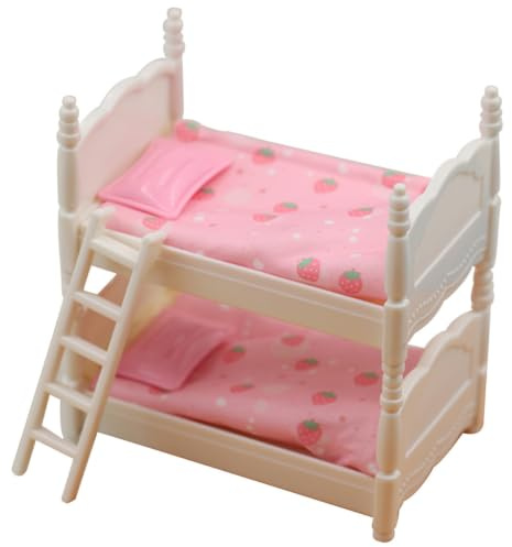 FUNOMOCYA Miniatur Puppenhaus Doppelstockbett Mini Puppenbett mit Kissen und Decken Miniatur Möbel Modell für Puppenhaus Schlafzimmer Dekoration Platzsparend Detailgetreu Geeignet für Mini