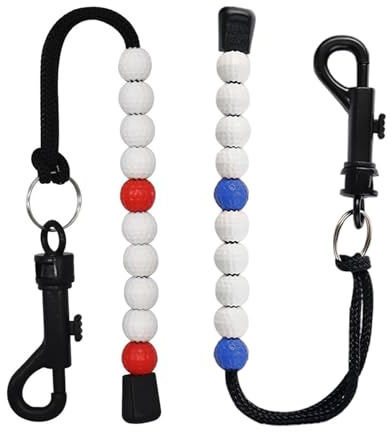 Mirrwin 2 Stück Golf Score Zähler, Golf Zählkette 30cm Lange Perlen Schlagzähler mit Karabiner Gaming-Scorer Golfscoring Tool Tragbares Golfscoring Ketten Golfzubehör für 2 Players Score Counters