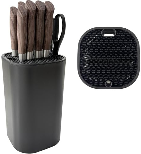 Knife Block without Knives,Universal Square Knife Holder,Kitchen Knife Storage Organizer Stand Rack for Countertop Space Saving (Black, Large)