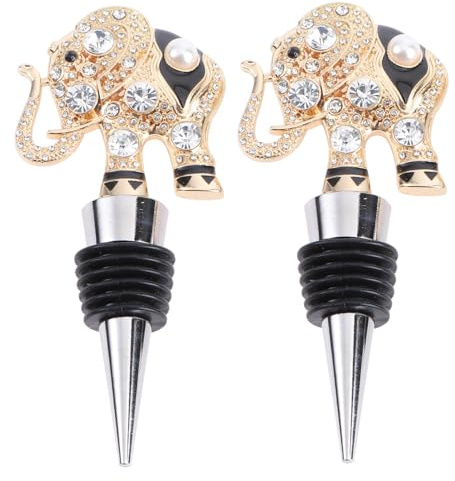 SMASOLO 2pcs Wine Bottle Stoppers Alloy Bottle Plugs Zinc Alloy Metal Decorative Elephant Design Wine Corks for Home and Bar Use