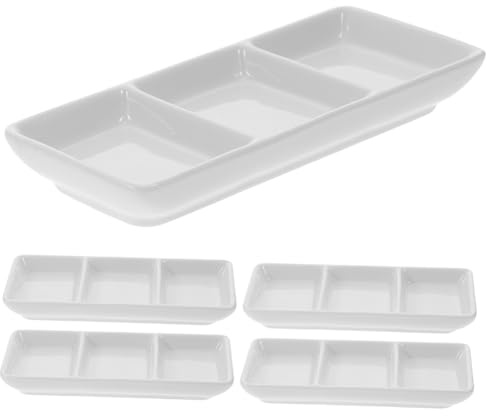 VERDANVERSE 5 piezas Plato Cerámico Triple para Salsas Recipiente Pequeño para Mojar para Condimentos y Aperitivos Restaurantes y Hogar
