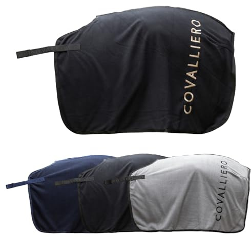 Covalliero - Ausreitdecke – Pferdedecke zum Schutz der Nierenpartie – Outdoordecke für Pferde – mit Klettverschluss zum Fixieren am Sattel – Schwarz – 145cm