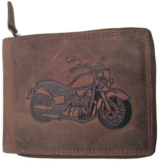 Generico Portafoglio uomo vintage in pelle motociclista con catena 49333 bikers chiuso a cerniera