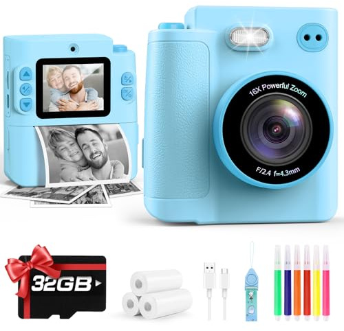 Camera for Kids Instant Print: Toys for Boys Girls Digital Camera That Prints Photos Dual Lens Birthday Gift for Kids Teen Boy Ages 3 4 5 6 7 8 9 10 11 12 Xmas Valentines Gifts Blue
