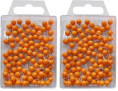 WEDO 56106 Markierungsnadeln Rundkopfnadeln, Nadellänge 16 mm, Kopfdurchmesser 6 mm, 100 Stück, Orange (Packung mit 2)