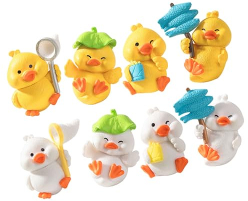LRXIYODE Lot de 8 Mini Canards en Résine pour Jardin Miniature Décoration de Micro-Paysage Figurines D’Animaux Miniatures Blanches et Jaunes Accessoires Décoratifs pour Terrariums et