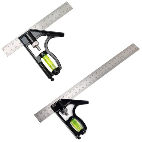 Combination Square 2Pcs Set Square Carpentry Metal Set 150/300mm Adjustable Combination Try Square Tool 45/90 Degree with Bubble Level Marking Needle Measuring Tool for Woodworking Engineer Carpenter