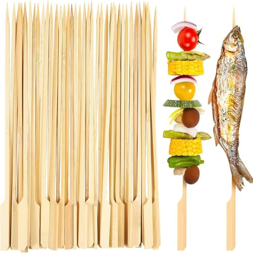 Lanjue 100 Pack Bamboo Paddle Skewers 25 cm for BBQ, Fruit & Party | Bamboo, Smooth Polished Finish, Pointed Tips, Easy-Grip Paddle Handle, Reusable for BBQ, Buffet and Cocktails