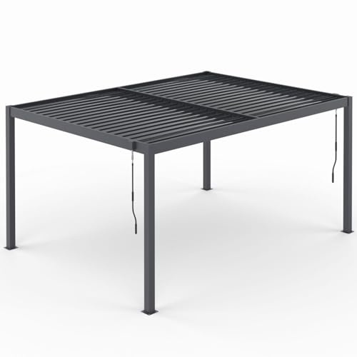 IDMarket – Pergola bioclimática Hojas orientables Acero 3x4 M Cortinas y Mosquitera, Gris Antracita
