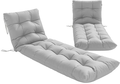 Outsunny Sun Lounger Cushions Only, Garden Lounge Chair Cushions Set of 2, UPF30+ 220 gsm Fabric, Thick Sunbed Replacement Pads with 4 Ties, Light Grey