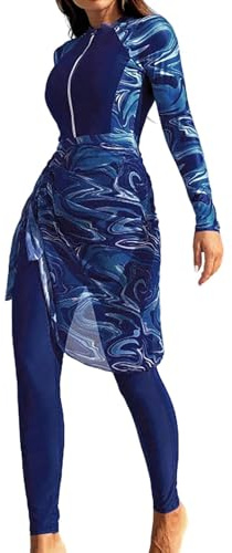 pxjsdwe Burkini Damen Muslim Lang Modest Muslimische Schwimmanzug Full Cover Ganzkörper Tankini Badeanzug Langarm 3tlg Schwimmoberteile Schwimmhose Hijab Bademode Sport Strandbrandung