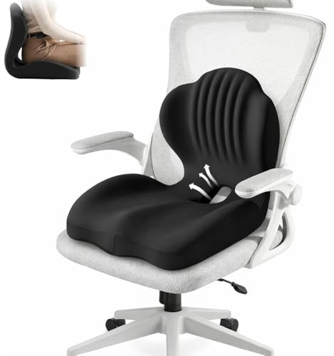 YUGEVRA 2-in-1 Ergonomic Seat Cushion with Lumbar Support, L-Shaped Memory Foam Office Chair Cushion with Coccyx Cut-Out, Orthopaedic Back & Tailbone Support for Office, Car & Long Sitting