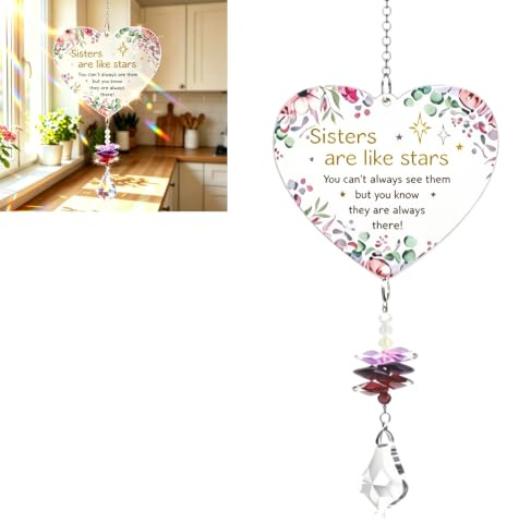 Sister Gifts, Sister Birthday Gifts, Crystal Suncatcher, Heart-Shaped Sun Catcher Crystals for Women Birthday Christmas Graduation Anniversaries Gift and Car Mirror Window Charm