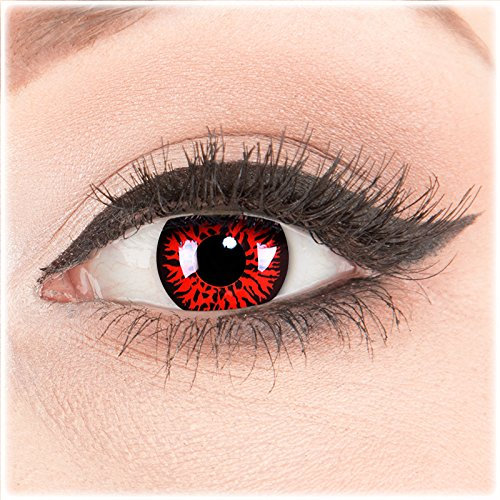 Lenti a contatto colorate rosse - con porta lenti a contatto - morbide comode da indossare e ideali per Halloween Manga Anime Cosplay o Carnevale senza correzione Red Devil Demone Vampiro Meralens