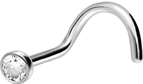 PIERCINGLINE Nasenpiercing Chirurgenstahl Kristalldisc Piercing Stecker Nase Silberfarben Kristallklar 1 mm