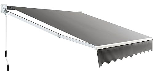 COSTWAY Tenda da Sole per Esterno Avvolgibile, Tenda da Sole a Bracci Estensibili con Telaio in Alluminio e Tettuccio Resistente al Sole e Impermeabile e Manovella (Grigio, 245 x 200 cm)