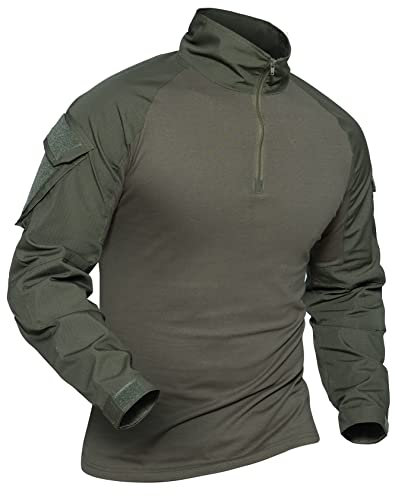 XKTTAC Combat Shirt Tactical mit 2-4 Taschen Herren Militär Ausrüstung Security Outdoor Polizei Hemd Bundeswehr Paintball Airsoft(B-grün/2 Taschen,L)