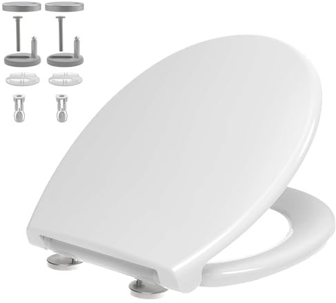 Mass Dynamic Soft Close White Toilet Seat – Quick Release UF Loo Cover, Adjustable Top Fix Hinges, Universal O Shape (Signature Series)
