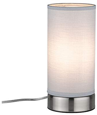 Paulmann 77058 Tischleuchte Pia max. 25 Watt Tischlampe Weiß, Eisen gebürstet Wohnzimmerlampe Metall, Stoff Nachttischlampe E14 ohne Leuchtmittel
