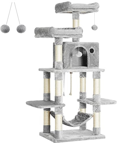 Feandrea Arbre à Chat Pompons, Tour de Jeux 150 cm, Gris Clair PCT85W