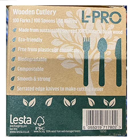 L PRO Wooden Cutlery Variety Pack 250 Ct