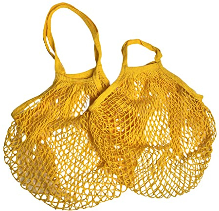 Modo Reusable (2 Pack) String Cotton Net Shopping Bags 1 Short & 1 Long Handle Bag Multipurpose Toys Storage