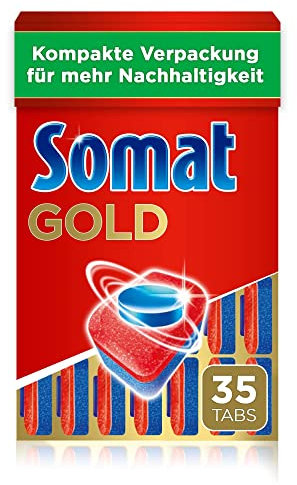Somat Gold Spülmaschinen Tabs (35 Tabs), Geschirrspültabs für strahlend sauberes Geschirr auch bei niedrigen Temperaturen, Extra-Kraft gegen Eingebranntes, kompakte Verpackung für mehr Nachhaltigkeit